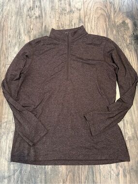 Quarter-Zip soft jersey long sleeve  in Heathered Brown